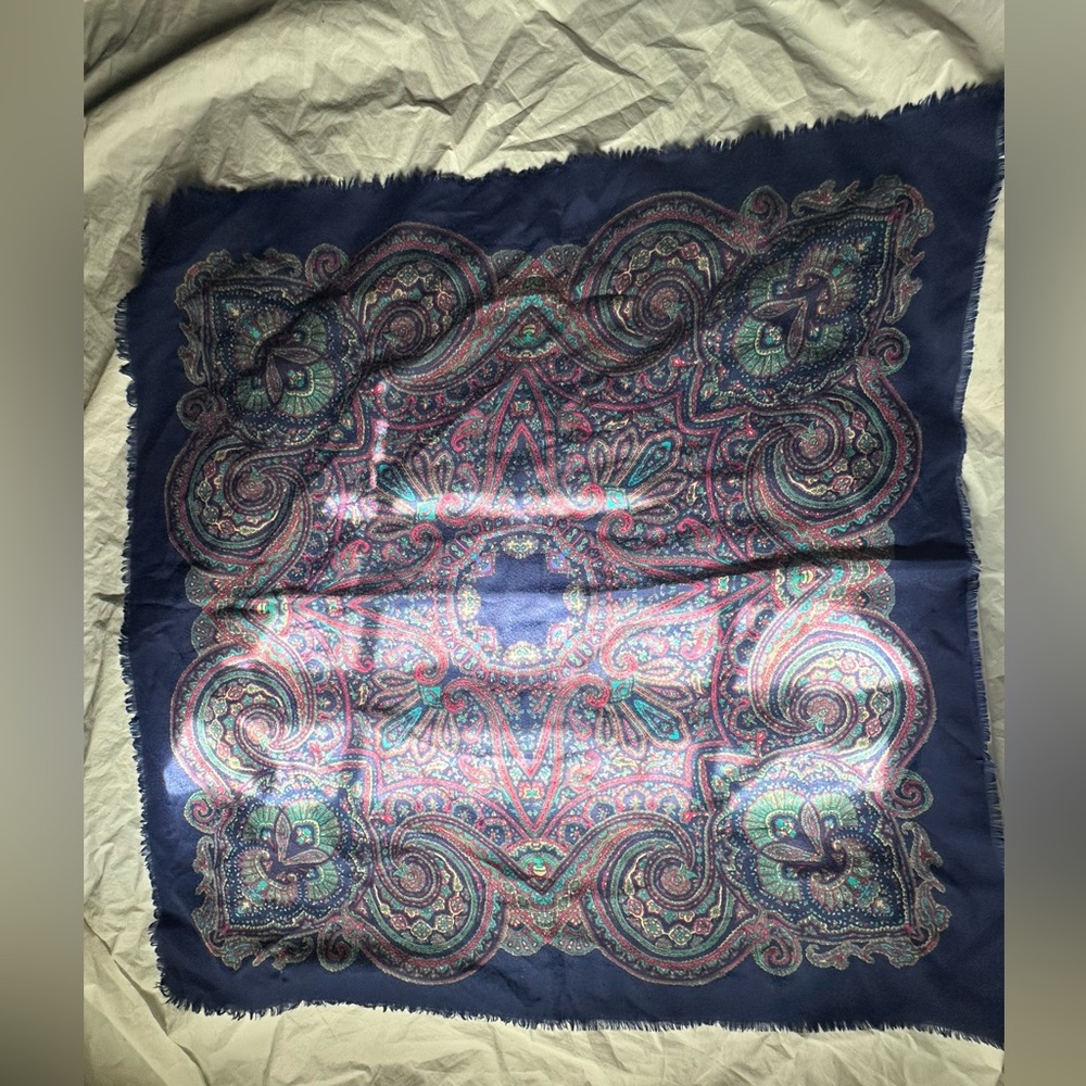 Womens navy blue with multi colored mandala Italian made head wrap / bandana